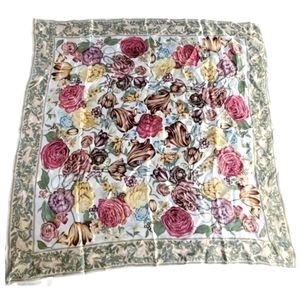 Express 100% Silk Botanical Floral Scarf 34" Square